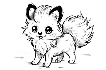 Obraz premium Coloring page outline of cartoon cute little puppy dog. illustration coloring book for kids. Generative AI