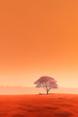 One single tree with sunset sky generative AI