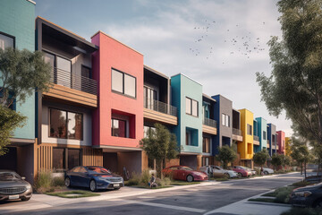 Fototapeta na wymiar town houses in colorful style created with Generative AI technology