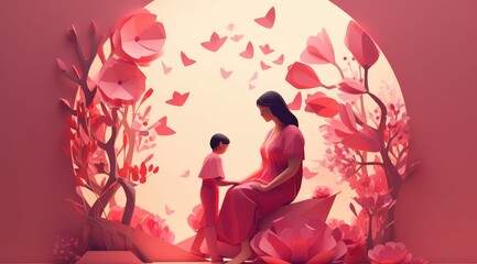 Obraz na płótnie Canvas Mother's day greeting card clipart personalized mother card template, in the style of 3D polygonal paper art with Generative AI