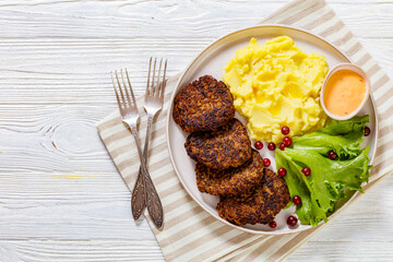fried minced liver patties with potato mash