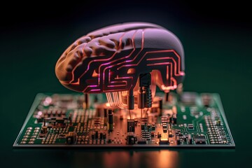 Human brain on a printed circuit board - AI Generated