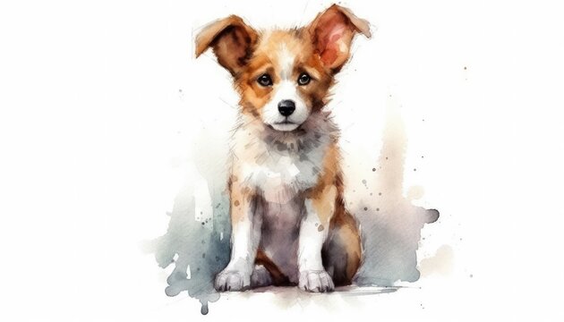 Watercolor cute dog white background with generative ai