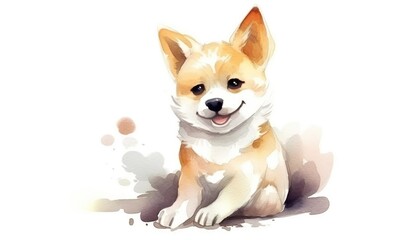 Watercolor cute dog white background with generative ai