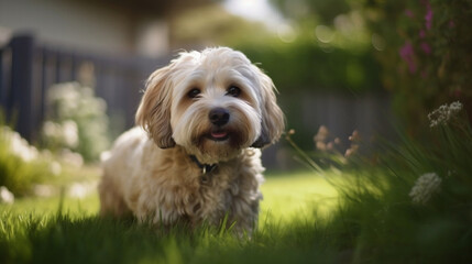 Naklejka na ściany i meble A cute adorable dog enjoys a beautiful day.