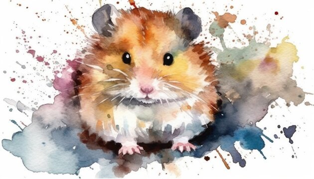 Watercolor cute hamster white background with generative ai