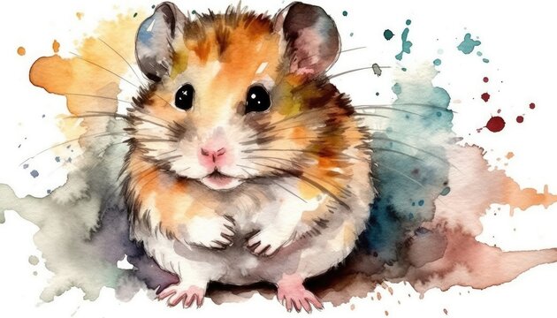 Watercolor cute hamster white background with generative ai