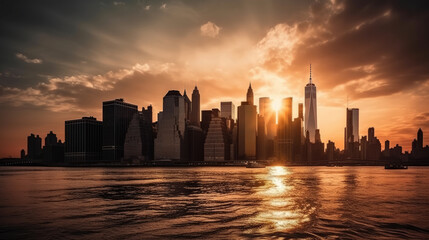 Fototapeta na wymiar sunset over the city in new york created with Generative AI technology