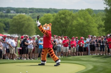 Obraz premium Cat Professional Golf Player On Fairway Playing Golf At Sunset Generative AI