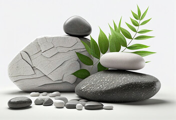 Spa and Wellness Stones and Green Leaves. AI generative