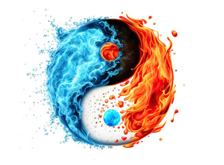 Ying Yang Symbol Made of Water and Fire on White Background. AI generative