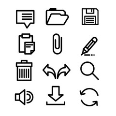 Software interface icons set black and white simple line style vector clip arts