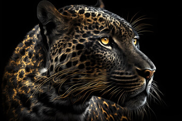 Fototapeta na wymiar Gold black jaguar art. AI generation