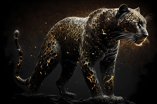 Gold black jaguar art. AI generation