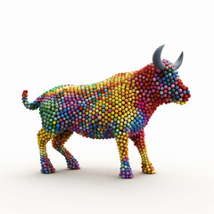 Colorful 3D Sphere render of a standing bull
