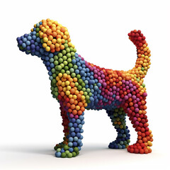 Colorful 3D Sphere render of a standing dog