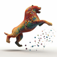 Colorful 3D Sphere render of a jumping lion