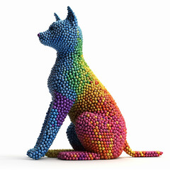 Colorful 3D Sphere render of a sitting cat