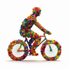 Colorful 3D Sphere render of a human riding a bicycle