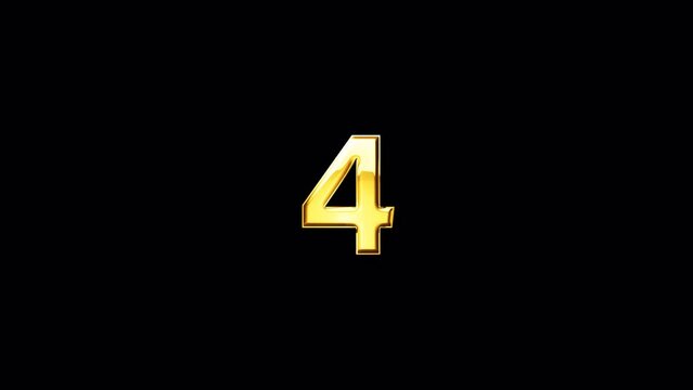 Loop Number Four gold shine light motion on black abstract background. The golden shine lighting of isolated word Number Four loop animation promote advertising concept isolate using QuickTime Alpha C