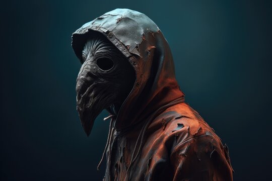 Man in mask, creepy horror portrait. Halloween. Generative AI.