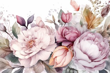 bright and colorful flowers arranged on a white background. Generative AI
