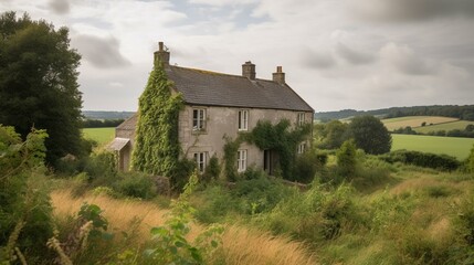 Fototapeta na wymiar A quaint countryside cottage surrounded by fields Generative AI