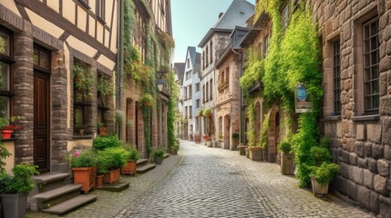 Fototapeta na wymiar A charming European town with cobblestone streets Generative AI