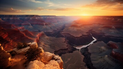 A stunning view of the Grand Canyon at sunset Generative AI