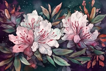 colorful flowers painted on a vibrant purple background. Generative AI