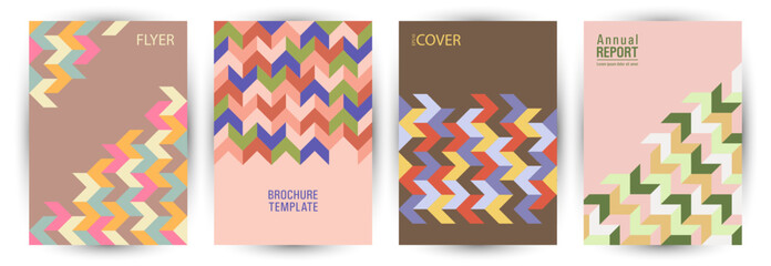 Annual report cover template set geometric design. Memphis style hipster placard layout set Eps10.