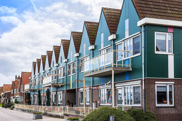 Beautiful traditional houses in a Dutch small fishing village. VOLENDAM, the NETHERLANDS.