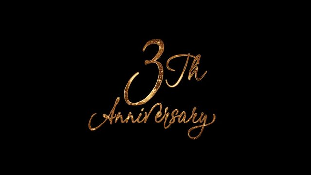 Congratulations on the 3th anniversary in gold color. Great for anniversary Celebrations Around the World. 4k video greeting card. Transparent Background.