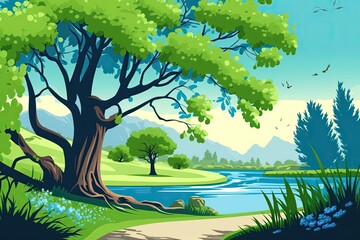 lovely tree and nature cartoon. Generative AI