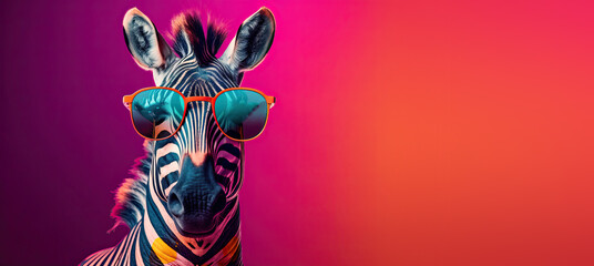 Zebra Wearing Sunglasses on a Colorful Background (Generative AI) - obrazy, fototapety, plakaty