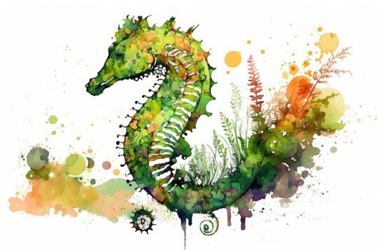 A strange seahorse with vivid colors searches for food. Generative AI
