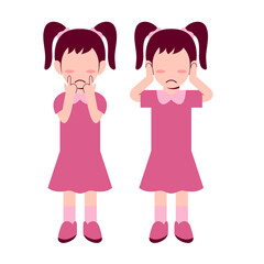 Set Of Little Girl Feeling Sad