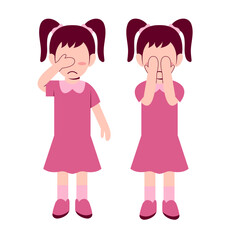 Set Of Little Girl Feeling Sad