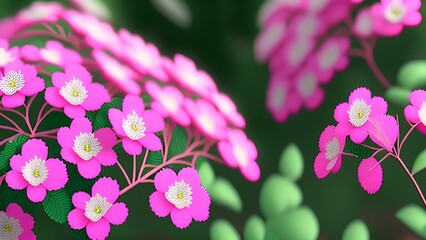 Obraz premium Delicate pink flowers on a green leafy bush - Generative AI