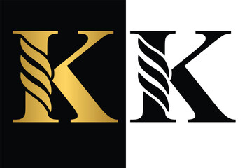 letter K. Gold and Black flower alphabet. Beautiful capital letters with shadow	
