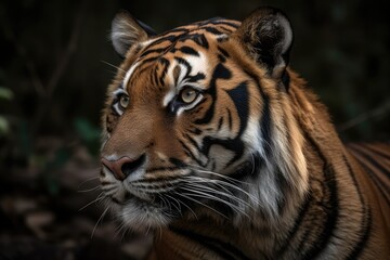 Fototapeta na wymiar close-up view of a majestic tiger with blurred background. Generative AI