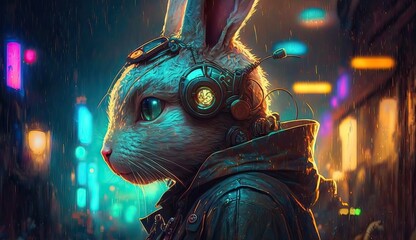 cyberpunk hare. Created with Generative AI technology