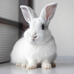 Cute white rabbit with short ears, Generate Ai