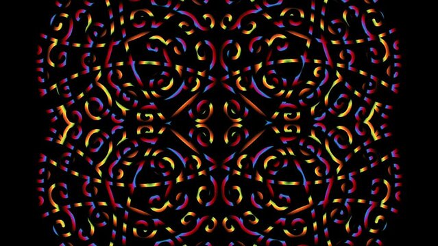 Beautiful caleidoscope symmetrical colourful gradient flowers line art of traditional background batik dayak ornament design template elements
