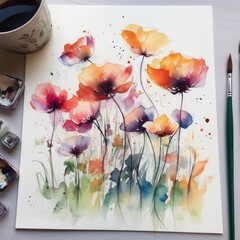 simple watercolor painting, pretty, calm, beautiful colors, Generate Ai