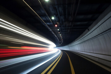 Fototapeta na wymiar Speed Traffic Light Trail In Highway Tunnel, Made Using Generative Ai