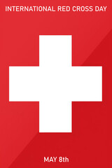 Inrernational Red Cross Day vertical banner with a white cross on a red background