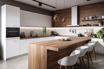 Residential interior of modern kitchen in luxury mansion Generative AI