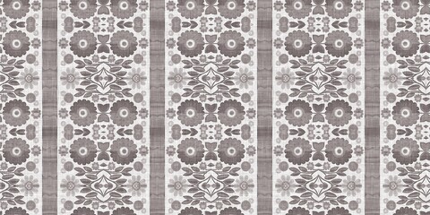 Country cottage grey retro damask seamless border. 2 Tone french style ribbon. Simple rustic fabric textile for shabby chic patchwork. 