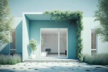 quaint blue house with a charming white door. Generative AI